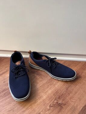 Mark Nason Navy Knit Lace-Up Sneakers with Tan Accents